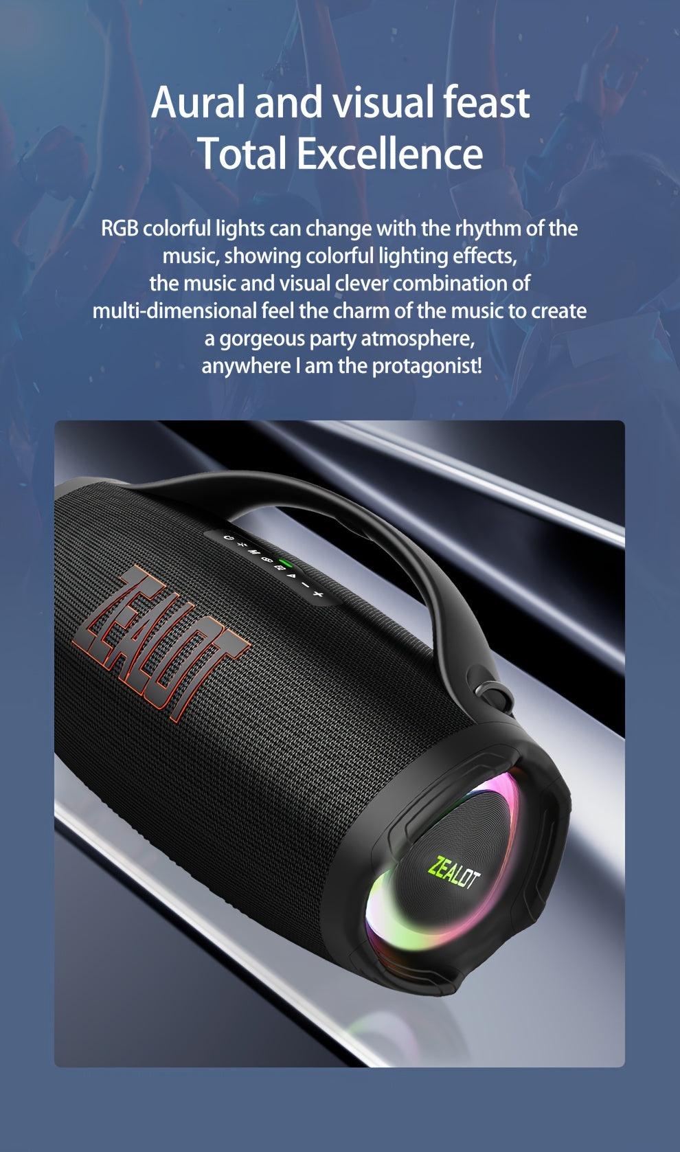 ZEALOT S98 160W Portable Wireless Speaker - IPX5 Waterproof, Dual Pairing, DSP Technology, Fast Charging, 36000mAh Battery for 60 Hours Playtime, Booming Bass, with Type-C & Micro USB Ports - Ideal for Home, Car, Outdoor, Cam - al-zeb-store