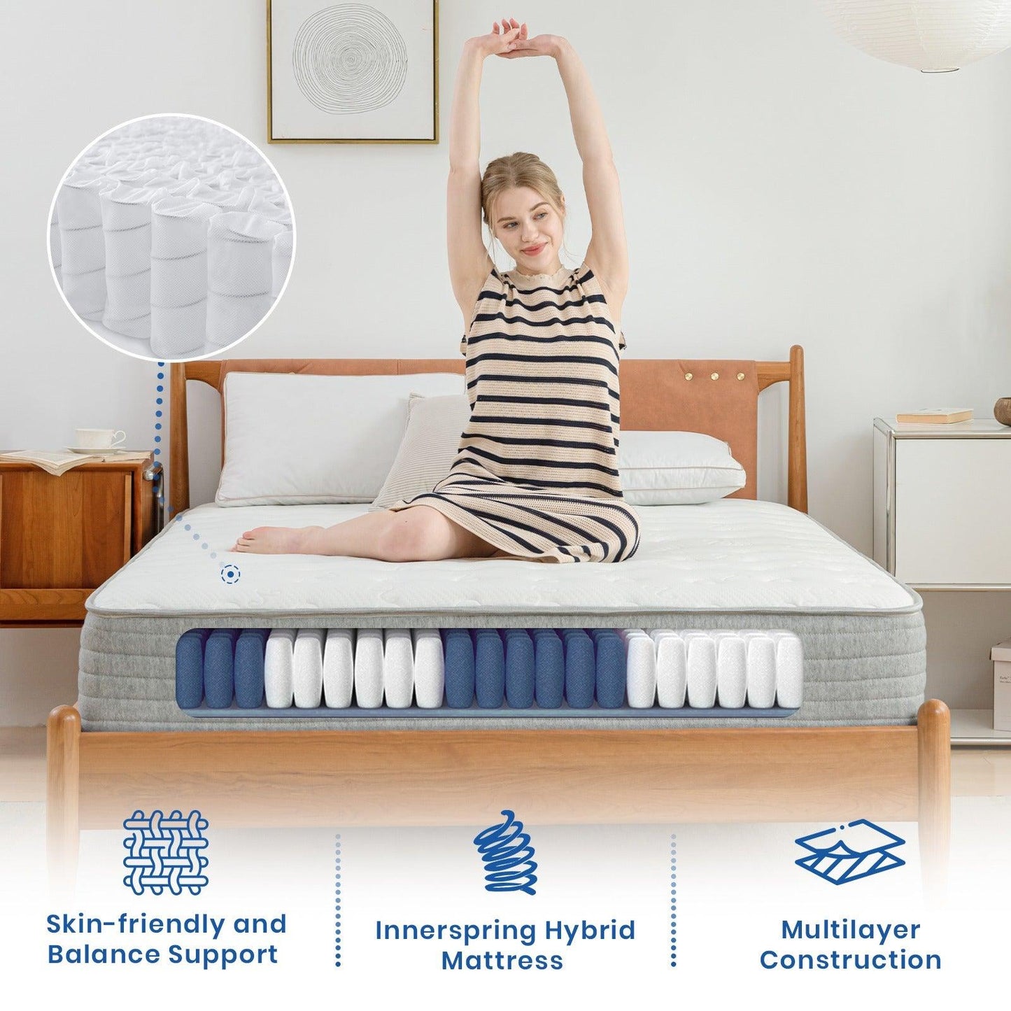 King Size Mattresses 5FT, 8 Inch Memory Foam Pocket Sprung Mattress, Individually Wrapped Pocket Springs Hybrid Mattress with Breathable Foam, Medium-Firm Feel furniture for home - al-zeb-store