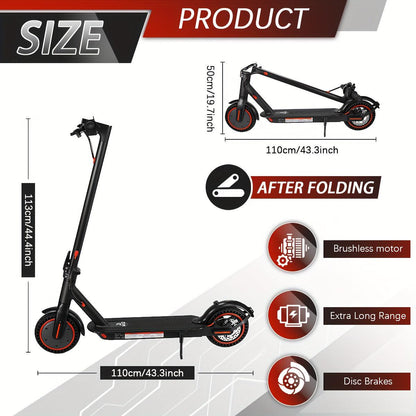 8.5-inch Adult Folding Electric Scooter With LED Display Screen, Motor Power Range Of 350W, A-grade 10.4Ah Lithium Battery, 3 Speed Modes, 15-30 Mile Range And 120kg Load, With Car Lock - al-zeb-store