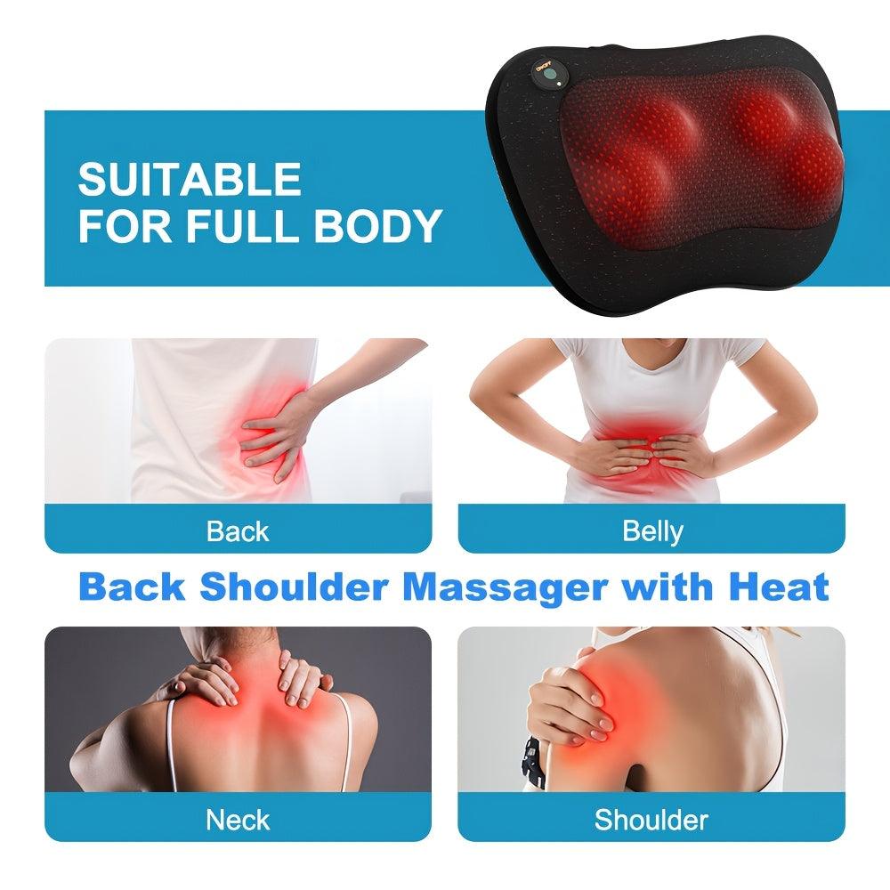 HOMEMASSA Ergonomic Heated Back and Neck Massager with Shiatsu Kneading, USB Rechargeable - Scent-Free, Polyester, Ideal for Full Body Relief, Perfect Christmas Gift for Men & Women, Back Massager - al-zeb-store