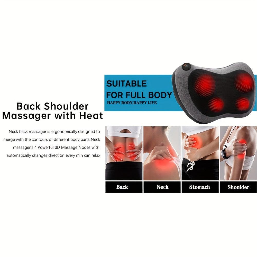 Electric Shiatsu Massage Pillow With Heat -Kneading For Back, Neck, Shoulders, Legs, And Foot - Relax For Home, Car, Office Use - Breathable And Comfortable Fabric Design - al-zeb-store