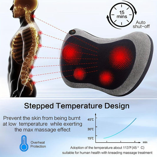 Electric Shiatsu Massage Pillow With Heat -Kneading For Back, Neck, Shoulders, Legs, And Foot - Relax For Home, Car, Office Use - Breathable And Comfortable Fabric Design - al-zeb-store