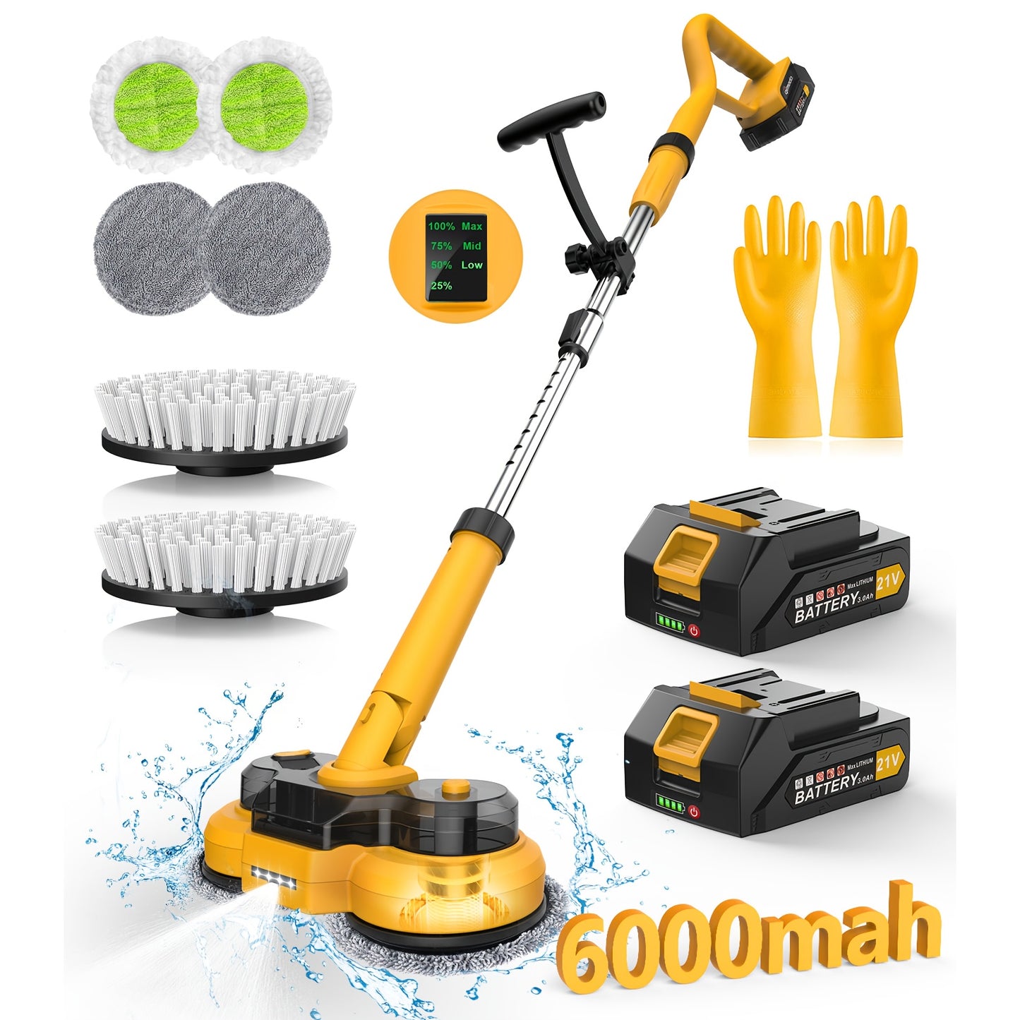 6000mAh Battery Electric Mop M1, 800RPM Cordless Electric Power Scrubber & Mops For Floor Cleaning, Best Automatic Spin Mops With Smart Display, Rotating Mop With LED Light & Water Spray