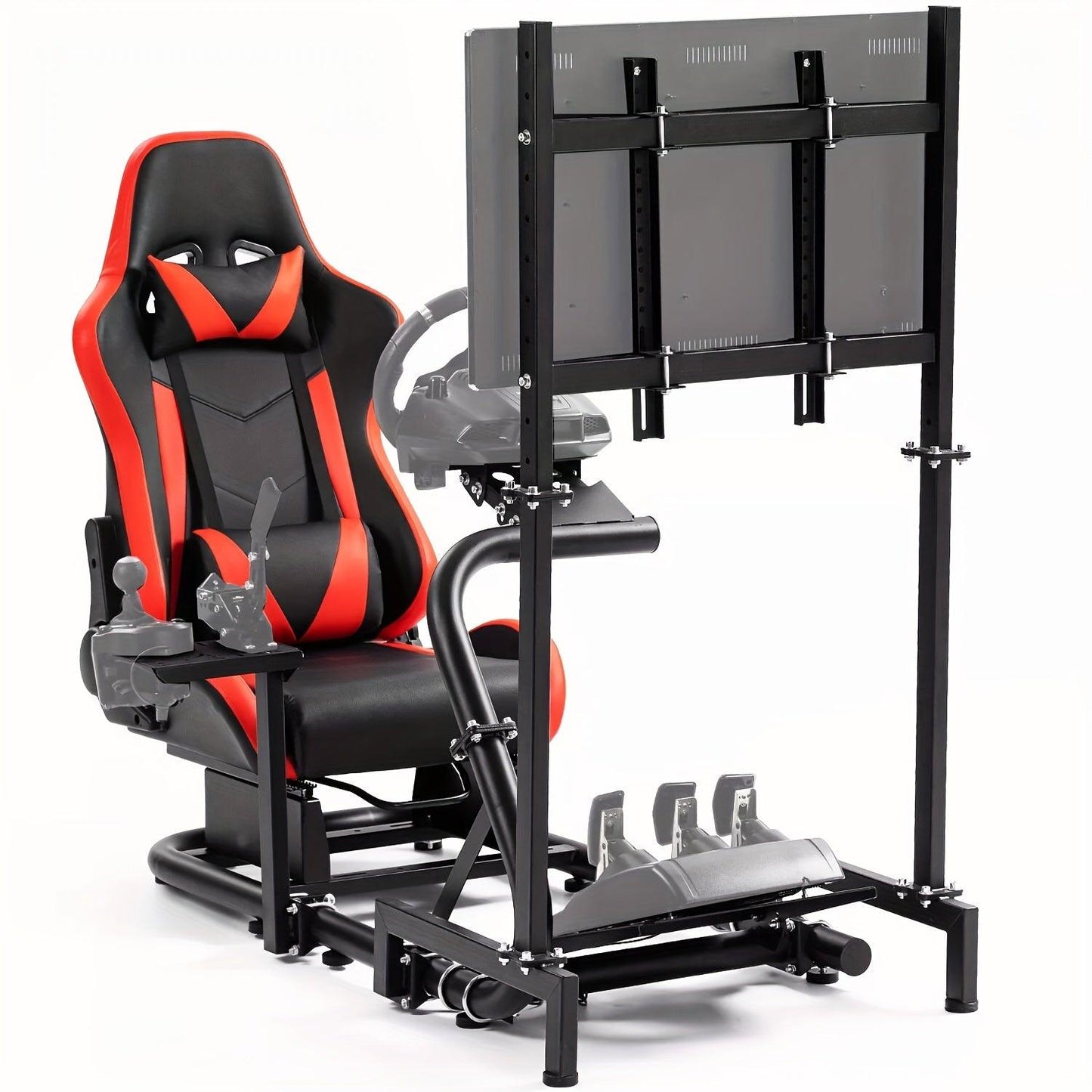 Minneer Racing Cockpit With TV Stand & Red Seat Fit For Logitech, Thrustmaster, Fanatec, G27, G920, T500, Wheel Shifter Pedals NOT Included - al-zeb-store