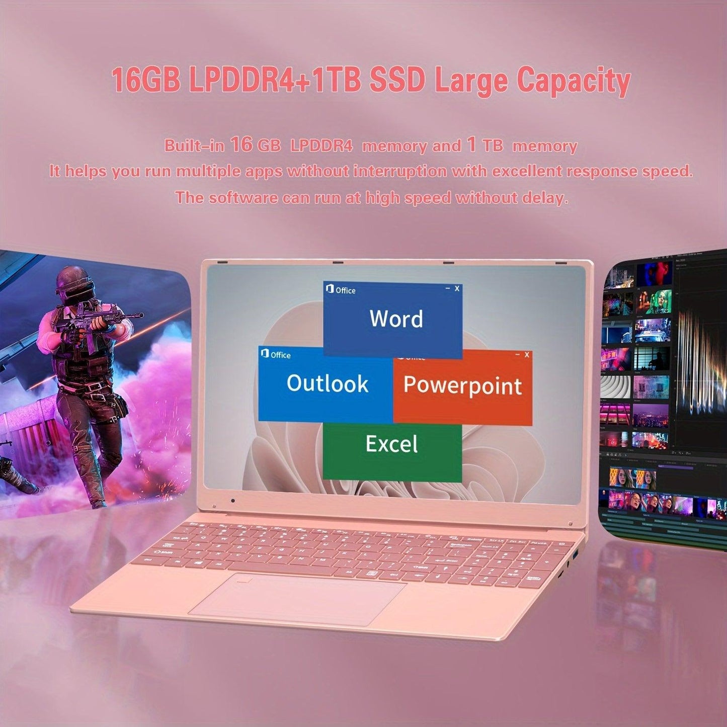 AocBook Laptop PC |39.62 cm Full HD 16:9 Display | Intel Core N5095 Processor | 16GB RAM | 512GB SSD | Intel FHD IPS | Windows 11 Pro | Office 2019 | Business/Student Laptop Computer | Backlit KB | Rose Golden - al-zeb-store