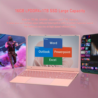 AocBook Laptop PC |39.62 cm Full HD 16:9 Display | Intel Core N5095 Processor | 16GB RAM | 512GB SSD | Intel FHD IPS | Windows 11 Pro | Office 2019 | Business/Student Laptop Computer | Backlit KB | Rose Golden - al-zeb-store