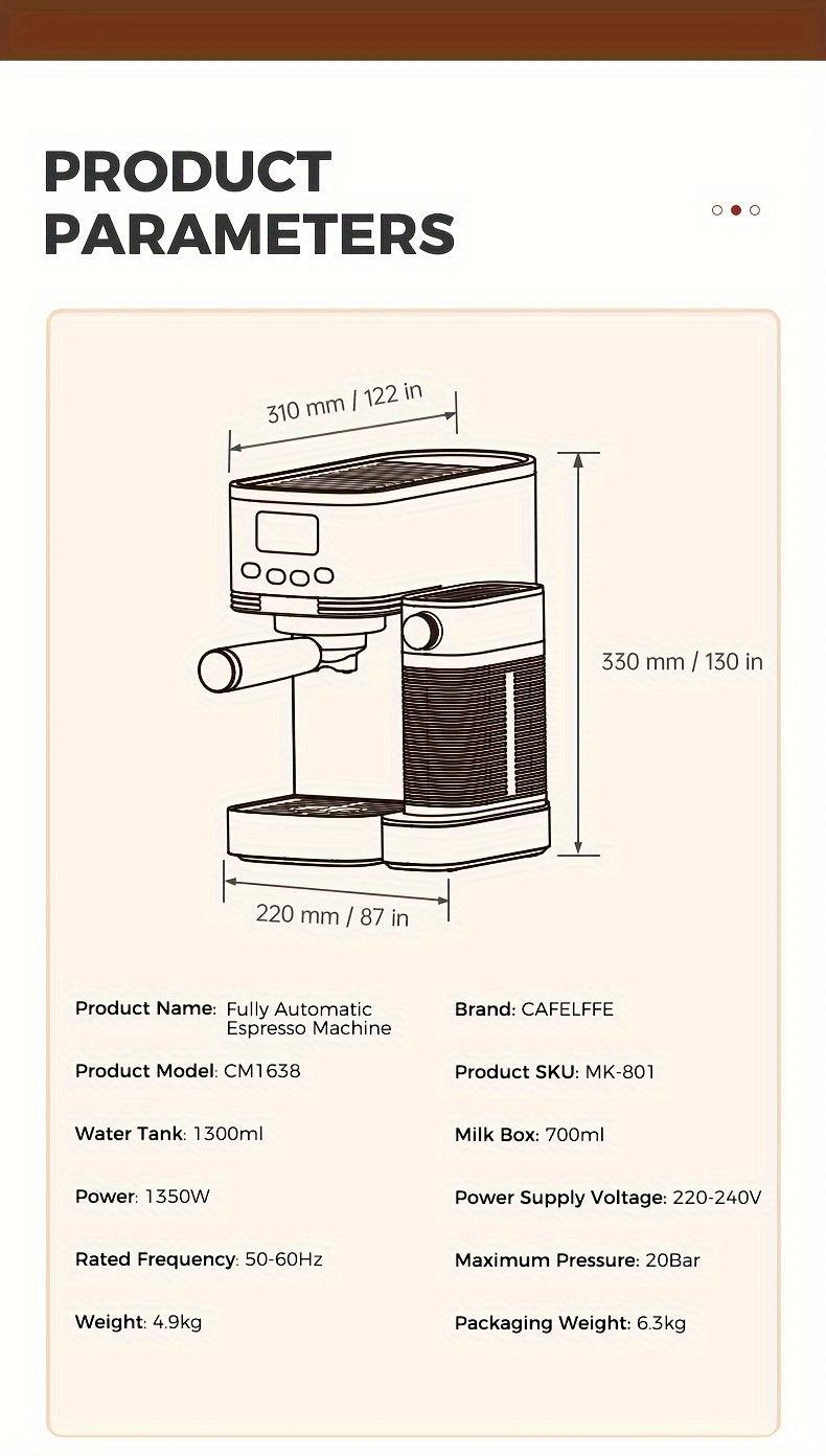 Cafelffe 6-in-1 Espresso Maker | 20Bar Italian Coffee Machine with Auto Milk Frother | One-Touch Latte & Cappuccino, Dual Heating System, Self-Cleaning, 1.3L Capacity - Perfect Gift for Holidays - al-zeb-store