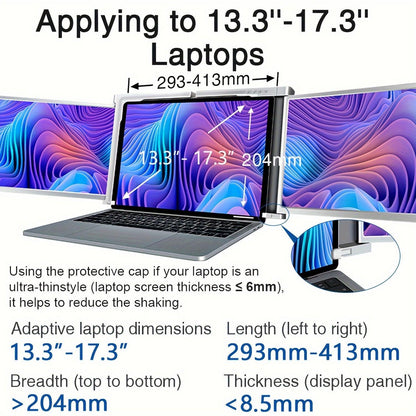 33.78cm Triple Monitor for Laptops - USB-C/USB-A Connector, 1080P FHD IPS Display, Freesync Premium, Matte Finish, Portable Screen Extender for Windows & MacOS, Compatible with 33.78-43.94cm Laptops - al-zeb-store