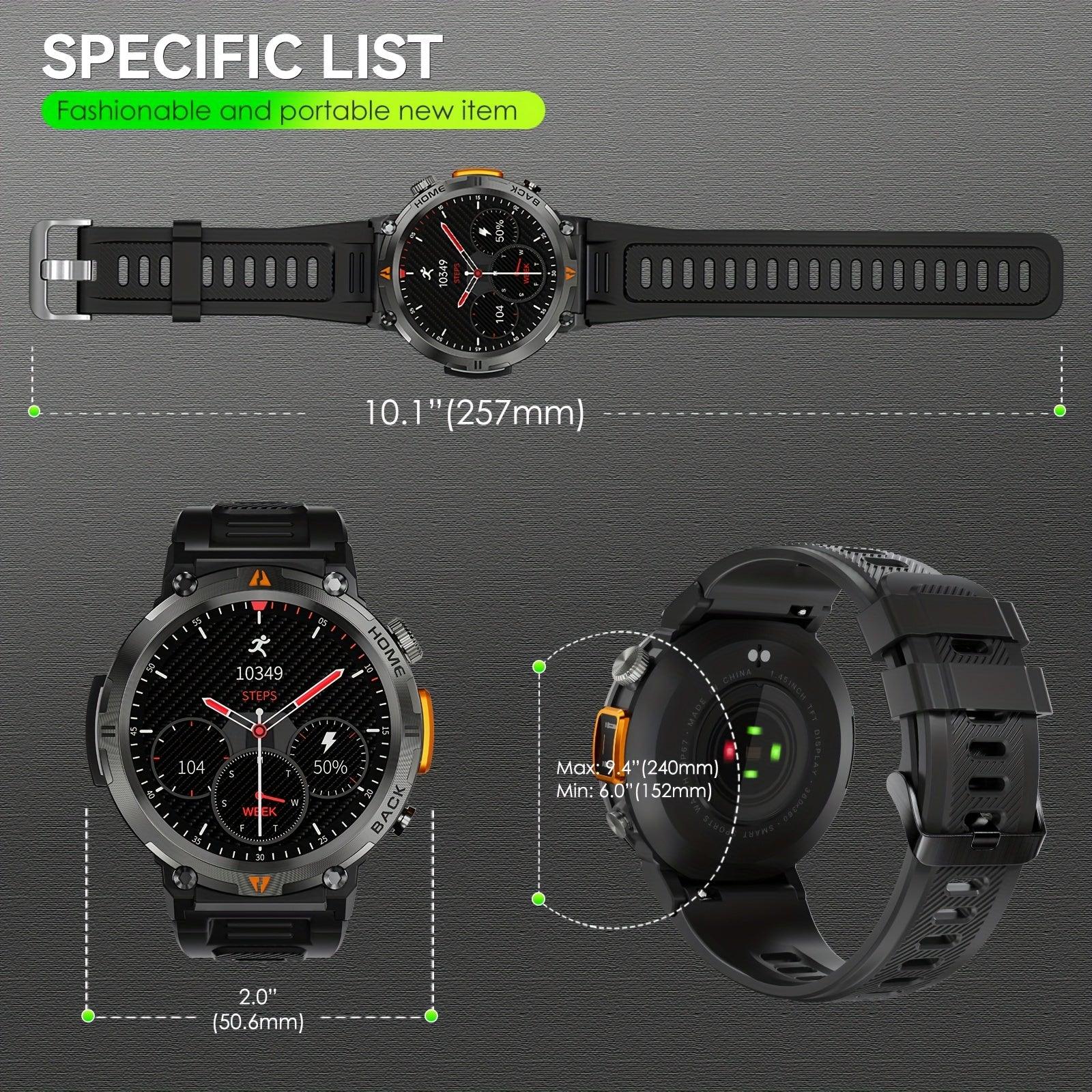 1pc INEYES KE3 Men'S Smartwatch, 3.68cm HD TFT Display, 300mAh Rechargeable Battery, USB Charging, 3ATM Water Resistant, Alloy Body, Silicone Strap, Call Function, Pedometer, LED Flashlight, Multiple Sports Modes, RTL8763EWE - al-zeb-store