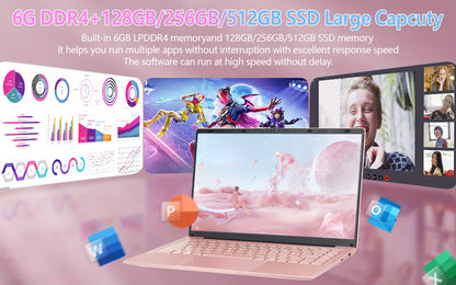 14" Rose Gold Laptop Windows 11&Office 2019/ Celeron J4125/ FHD IPS Display/8GB DDR4/ 128GB SSD/ Ultra-Thin Notebook/ USB3.0/ BT/ Perfect For Study/ Work - al-zeb-store