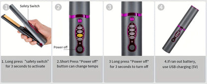 WOLIKA 2-in-1 Cordless Hair Straightener & Curler - USB Rechargeable, Fast Heat-Up, Adjustable Temperature, Auto Shut-Off, Anti-Scald for Dry Hair - al-zeb-store