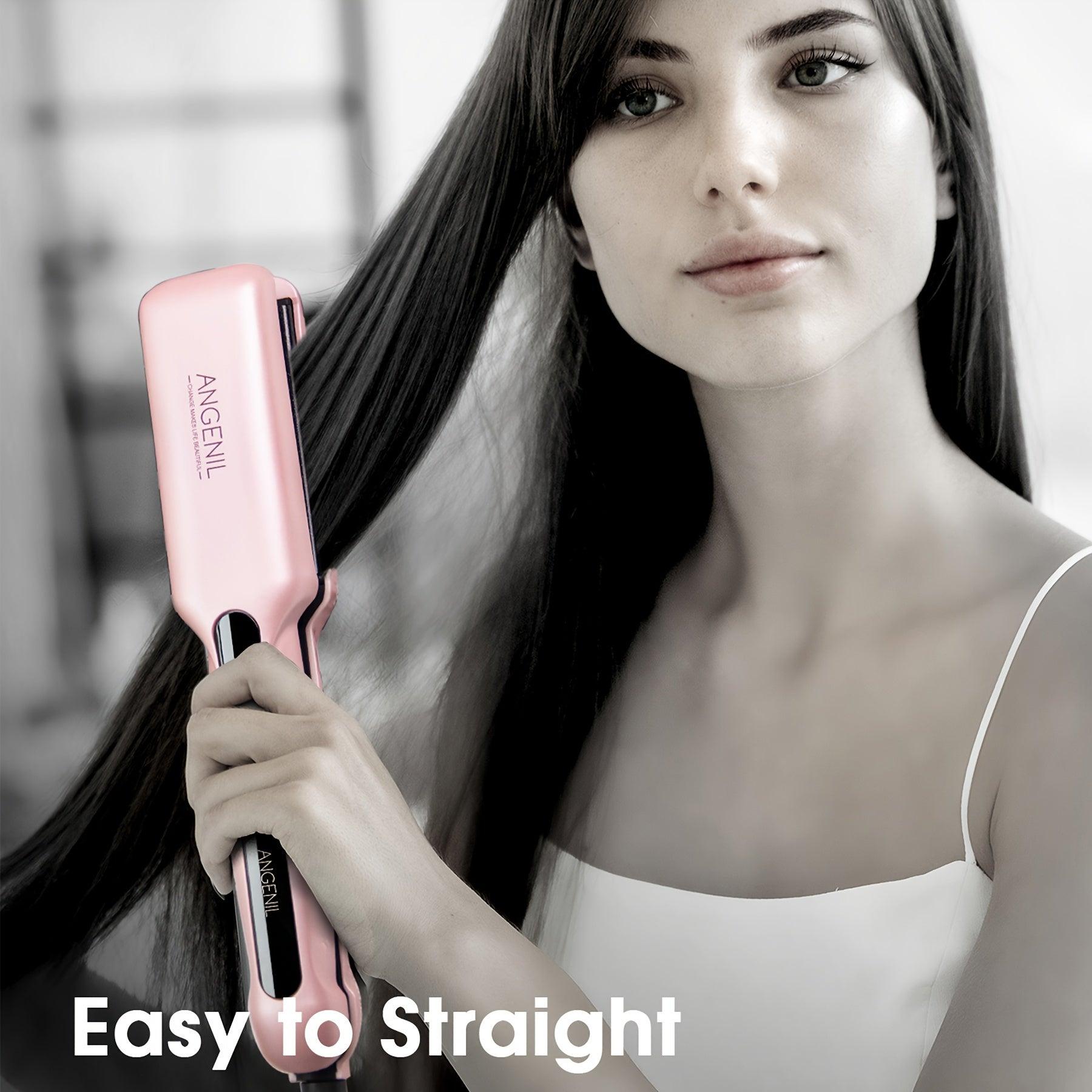 ANGENIL Professional Ceramic Hair Straightener & Curler - Pink, 4.06cm Wide Plate, Argan Oil Infused, Heat Adjustable Flat Iron with UK Plug, Includes Styling Clips, Gloves & Storage Case - Ideal for All Hair Types - al-zeb-store