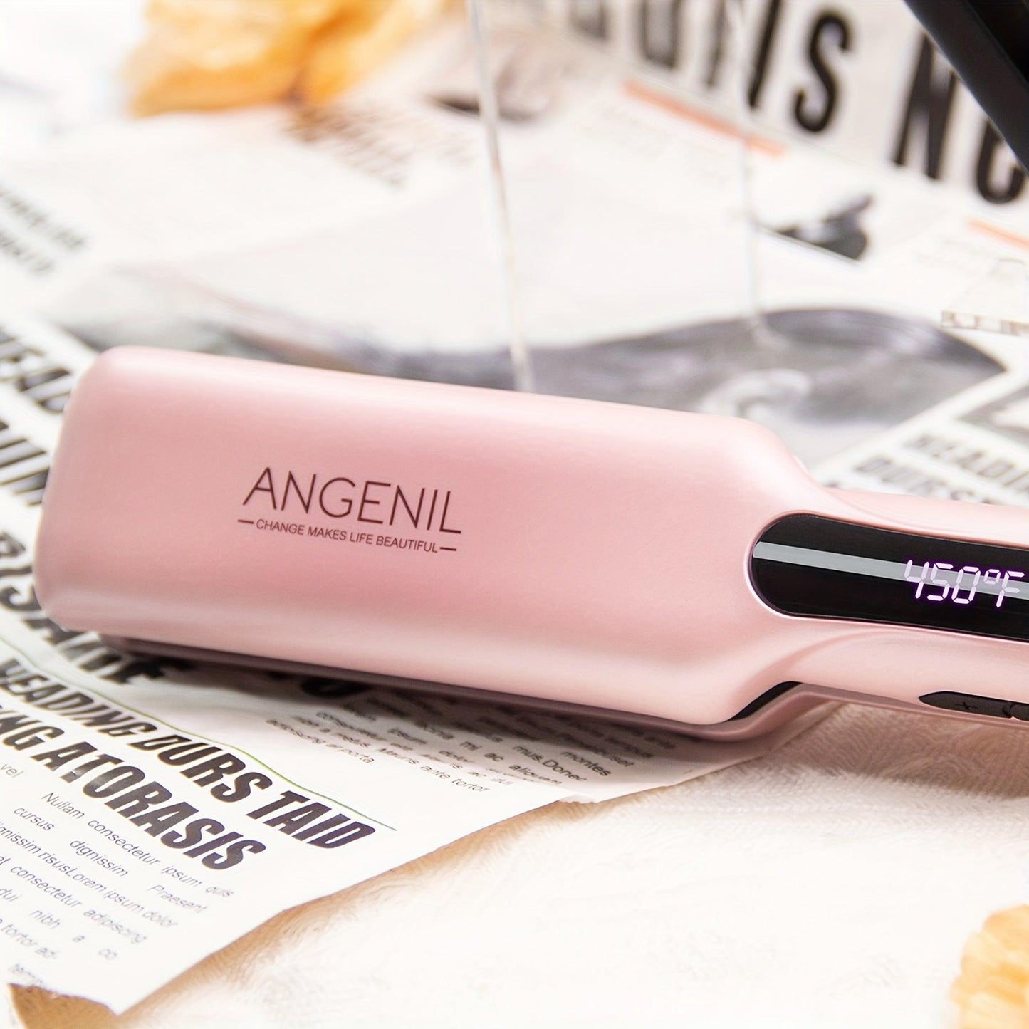 ANGENIL Professional Ceramic Hair Straightener & Curler - Pink, 4.06cm Wide Plate, Argan Oil Infused, Heat Adjustable Flat Iron with UK Plug, Includes Styling Clips, Gloves & Storage Case - Ideal for All Hair Types - al-zeb-store