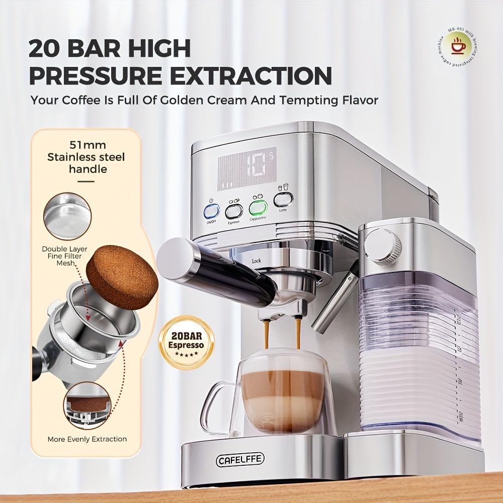 Cafelffe 6-in-1 Espresso Maker | 20Bar Italian Coffee Machine with Auto Milk Frother | One-Touch Latte & Cappuccino, Dual Heating System, Self-Cleaning, 1.3L Capacity - Perfect Gift for Holidays - al-zeb-store