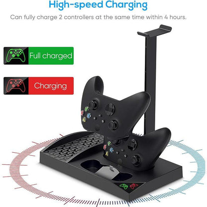 Vertical Charging Cooling Stand Compatible with Xbox Series S Accessories with Rechargeable Battery, Charging Station with Cooling Fan System + 2x1400mAh Batteries + Headset Holder - Black - al-zeb-store