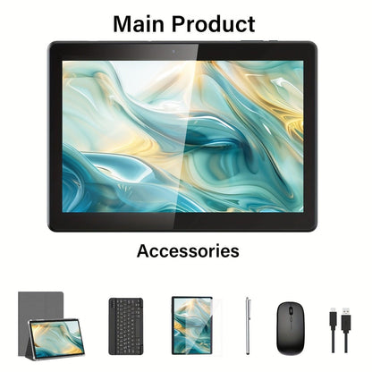 QDDQ 25.65cm Tablet Android 13, 2-in-1 Tablet With Keyboard, Mouse, Case, Stylus, 12GB(6GB+6GB Expanded) For RAM, 256GB Storage, FHD IPS Touch Screen, 5+8MP Dual Camera, Type-C (Without Adapter) - al-zeb-store