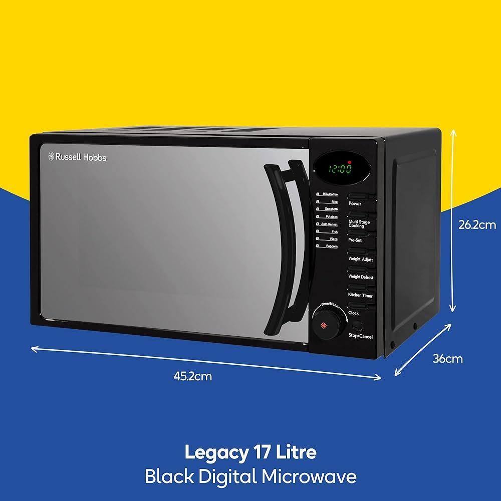 NEW RHM1714B 17 Litre 700 W Black Digital Solo Microwave with 5 Power Levels, Digital Clock and Timer, 8 Auto Cook Menus, Automatic Defrost, Easy Clean - al-zeb-store