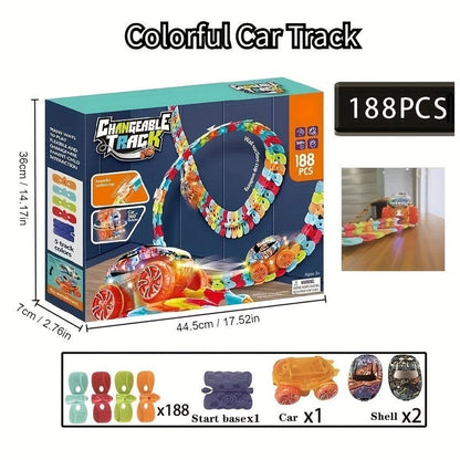 Flexible Kids Track Cars Set, LED Light-Up Race Car, Bendable Analog Track System, ABS Material, No Battery Required, Colorful Birthday Gift for Boys - al-zeb-store