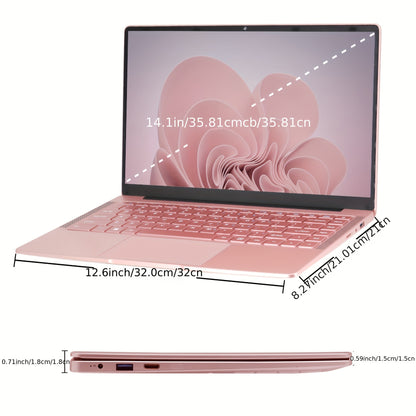 14" Rose Gold Laptop Windows 11&Office 2019/ Celeron J4125/ FHD IPS Display/8GB DDR4/ 128GB SSD/ Ultra-Thin Notebook/ USB3.0/ BT/ Perfect For Study/ Work - al-zeb-store