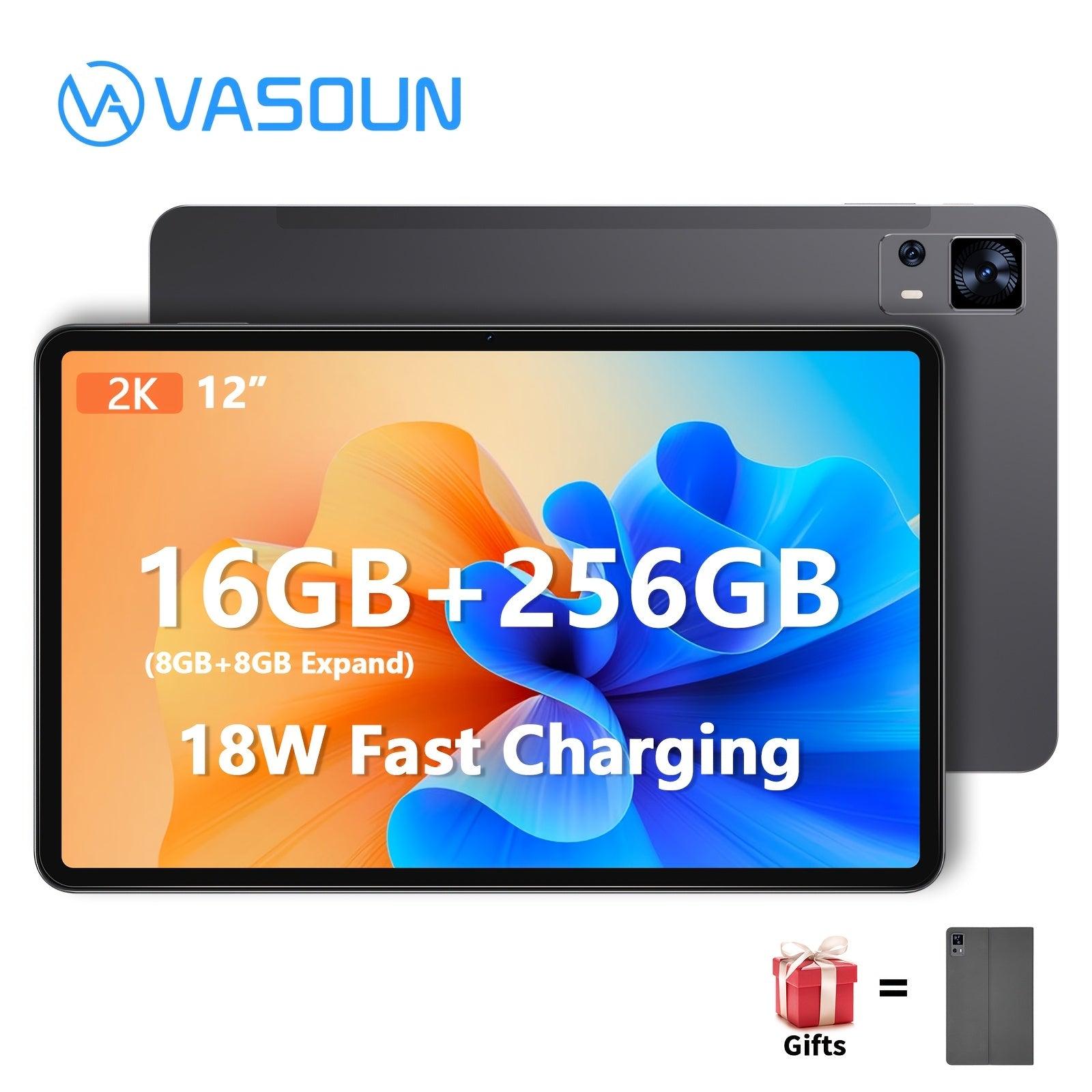 VASOUN 30.48cm for Android 13 Tablet with Case - SIM & SD Card Slot, 1TB Expansion, 256GB Storage, Dual Cameras, Octa-Core T616 Processor, 8000mAh Battery, 2K FHD Display, WiFi 6, 18W Fast Charging - Includes Gift Box - al-zeb-store