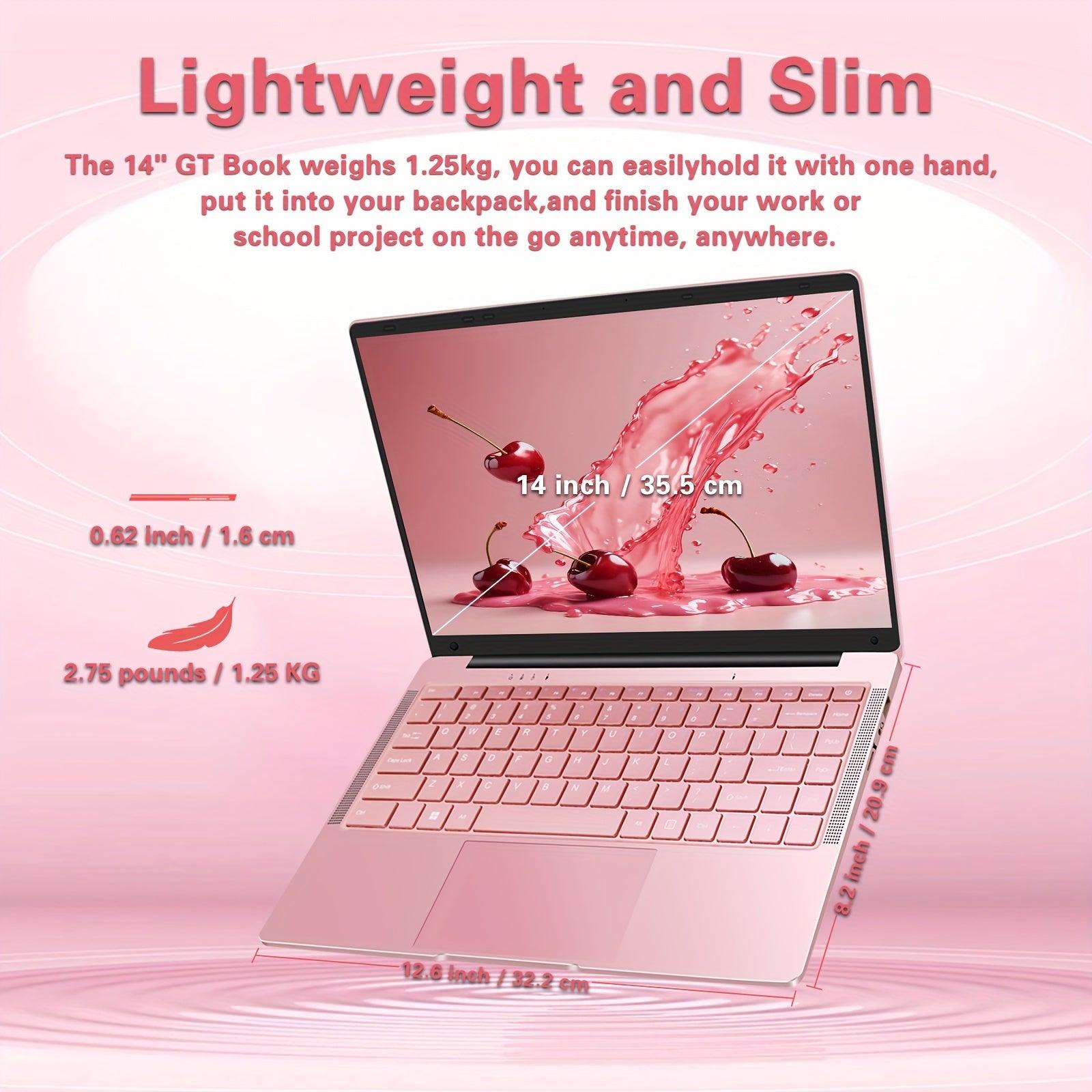 35.56cm Rose Gold Laptop Celeron N4120 FHD IPS Display 8GB DDR4, 128GB SSD Ultra-Thin Notebook, Windows 11&Office 2019/USB3.0/BT, Perfect For Study, Work - al-zeb-store