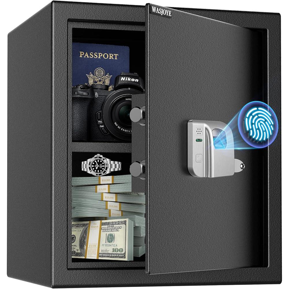 NEW 16.06L Fingerprint Security Cabinet Safe Box Electronic Personal Home Safe with Biometric Safety Fingerprint Key Lock for Office Hl Jewelry Gun Safe Storage (25x35x25 cm) - al-zeb-store