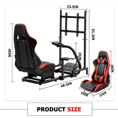 Minneer Racing Cockpit With TV Stand & Red Seat Fit For Logitech, Thrustmaster, Fanatec, G27, G920, T500, Wheel Shifter Pedals NOT Included - al-zeb-store