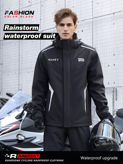 Men'S Raincoat Suit, Raincoat And Rain Pants Waterproof Suit, Motorcycle Riding Suit, Outdoor Waterproof, Breathable, High Performance, Durable Rain Gear, Suitable for Sports, Hiking, Travel B036 Black And Fluorescent Green - al-zeb-store