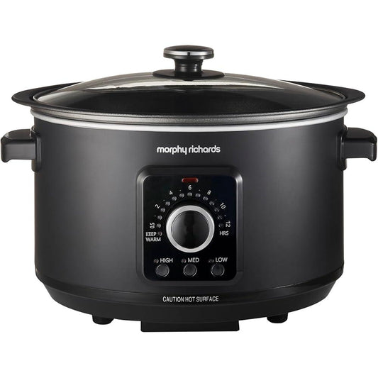 NEW 6.5L Easy Time Slow Cooker, Automatic Heat Settings, Keep Warm Mode, Hob Proof, Countdown Indicator, Dishwasher Safe Pot, Matte Black, 461021 - al-zeb-store