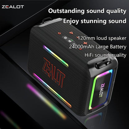 1pc ZEALOT S95 Portable Wireless Speaker, 120W Stereo Sound, 24000mAh Battery, 36H Playtime, IPX-5 Waterproof, Dual Pairing, HiFi Quality, 4 Speaker System, USB Rechargeable, for Home, Car, Outdoor, with App Control & Bass En - al-zeb-store