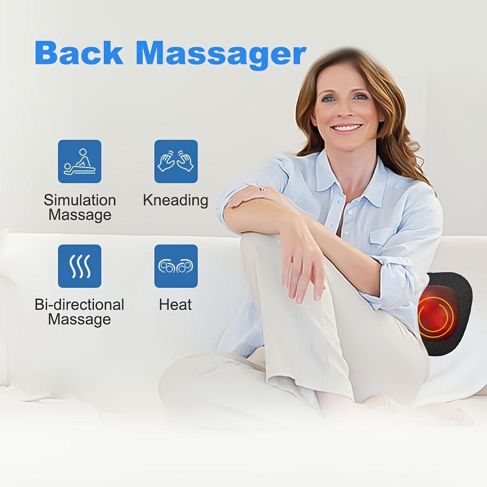 HOMEMASSA Ergonomic Heated Back and Neck Massager with Shiatsu Kneading, USB Rechargeable - Scent-Free, Polyester, Ideal for Full Body Relief, Perfect Christmas Gift for Men & Women, Back Massager - al-zeb-store