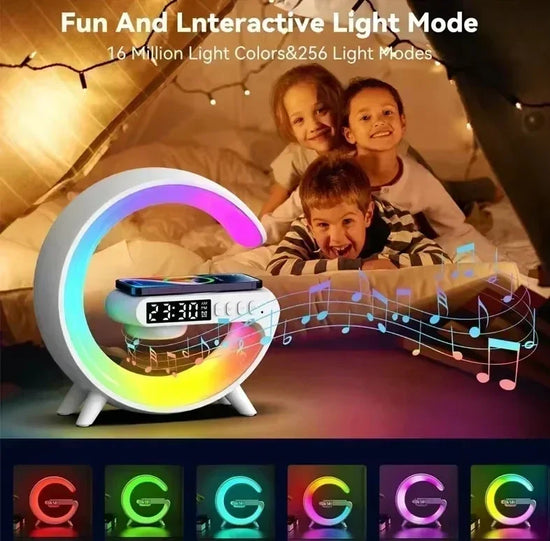Wireless Charger Pad Stand Speaker TF Card RGB Night Light Lamp Alarm Clock Fast Charging Station Dock for iPhone Samsung Xiaomi
