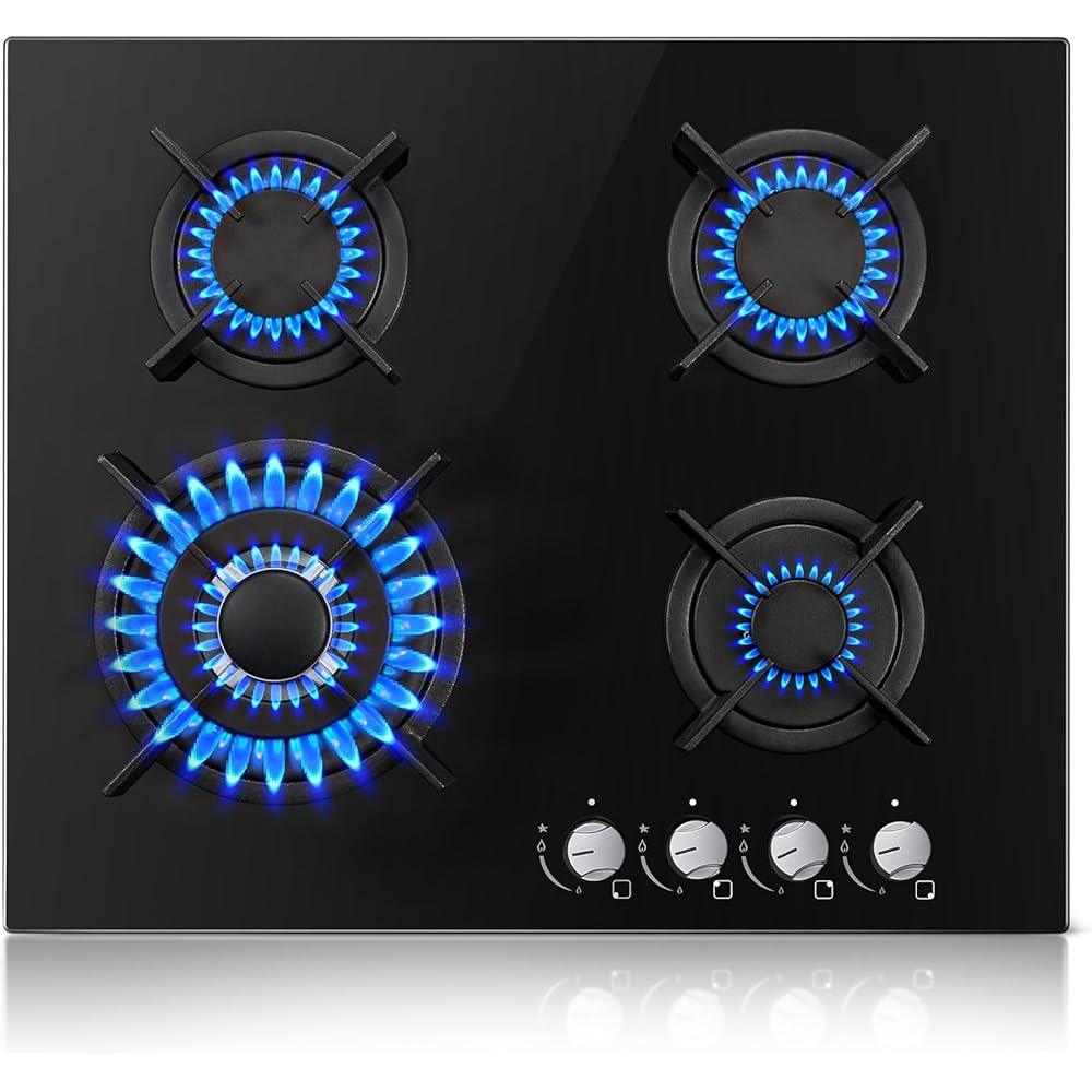 NEW Gas Hob 2 burners, 30cm Built in 2 Burners Gas on Glass Hob, NG/LPG Gas Hob Convertible, Gas Cooktop with Flame Out Protection, Iron Supports, 5200W - al-zeb-store