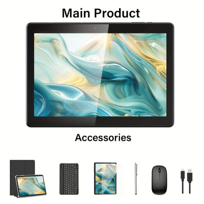 QDDQ 25.65cm Tablet Android 13, 2-in-1 Tablet With Keyboard, Mouse, Case, Stylus, 12GB(6GB+6GB Expanded) For RAM, 256GB Storage, FHD IPS Touch Screen, 5+8MP Dual Camera, Type-C (Without Adapter) - al-zeb-store