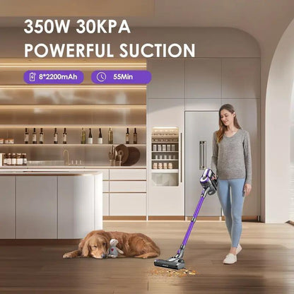 30Kpa/350W/55Min Cordless Vacuum Cleaner, 4*HEPA Stick Vacuum with 5-layer Filtration System, Vacuum Cleaner Cordless Powerful with Anti-Tangle Brush for Hardwood Floor/Carpet/Pet Hair， Perfect for Men's, Women's, Dad's, Mo - al-zeb-store