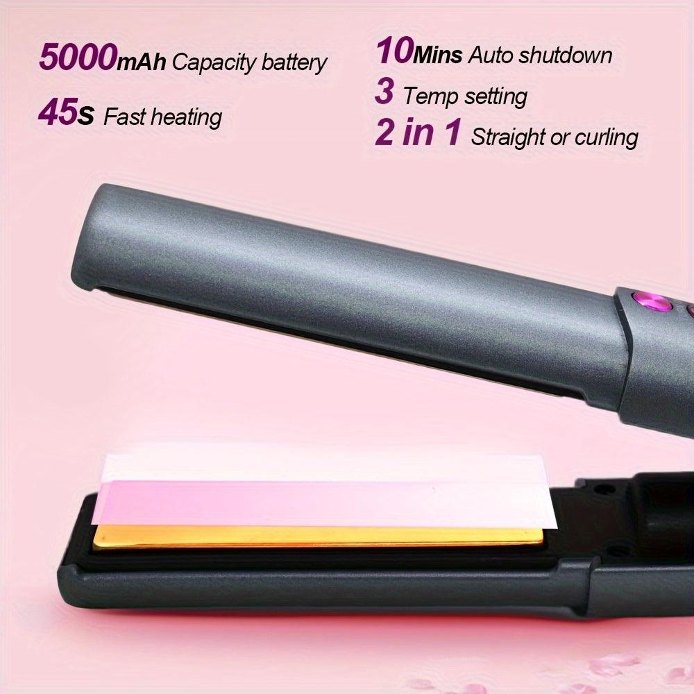 WOLIKA 2-in-1 Cordless Hair Straightener & Curler - USB Rechargeable, Fast Heat-Up, Adjustable Temperature, Auto Shut-Off, Anti-Scald for Dry Hair - al-zeb-store