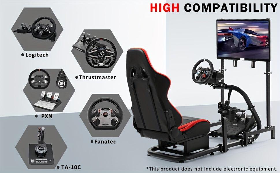 Minneer Racing Cockpit With TV Stand & Red Seat Fit For Logitech, Thrustmaster, Fanatec, G27, G920, T500, Wheel Shifter Pedals NOT Included - al-zeb-store