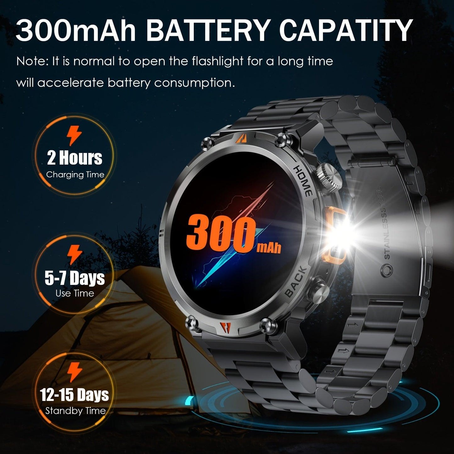 1pc INEYES KE3 Men'S Smartwatch, 3.68cm HD TFT Display, 300mAh Rechargeable Battery, USB Charging, 3ATM Water Resistant, Alloy Body, Silicone Strap, Call Function, Pedometer, LED Flashlight, Multiple Sports Modes, RTL8763EWE - al-zeb-store