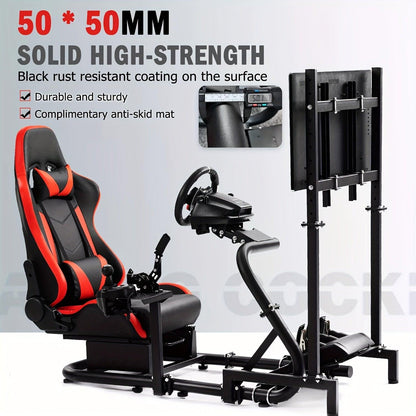 Minneer Racing Cockpit With TV Stand & Red Seat Fit For Logitech, Thrustmaster, Fanatec, G27, G920, T500, Wheel Shifter Pedals NOT Included - al-zeb-store