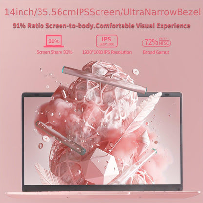 35.56cm Rose Gold Laptop Celeron N4120 FHD IPS Display 8GB DDR4, 128GB SSD Ultra-Thin Notebook, Windows 11&Office 2019/USB3.0/BT, Perfect For Study, Work - al-zeb-store