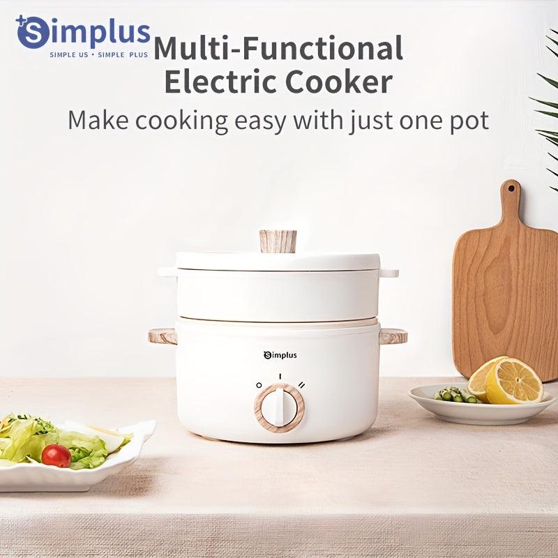 Simplus 1.5L Multi-Functional Electric Cooker with Steamer Lid, Stainless Steel, Dual Temperature Control, Long Handle, Anti-Scald Base, Overheat Protection - Ideal for Various Cooking Needs - al-zeb-store