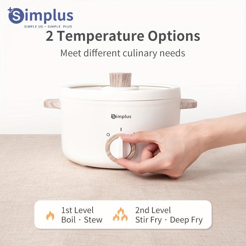 Simplus 1.5L Multi-Functional Electric Cooker with Steamer Lid, Stainless Steel, Dual Temperature Control, Long Handle, Anti-Scald Base, Overheat Protection - Ideal for Various Cooking Needs - al-zeb-store