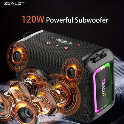 1pc ZEALOT S95 Portable Wireless Speaker, 120W Stereo Sound, 24000mAh Battery, 36H Playtime, IPX-5 Waterproof, Dual Pairing, HiFi Quality, 4 Speaker System, USB Rechargeable, for Home, Car, Outdoor, with App Control & Bass En - al-zeb-store