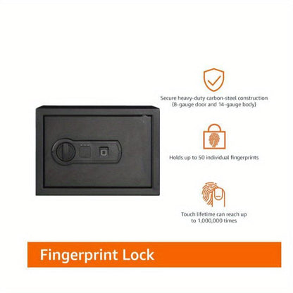 Steel Home Security Safe with Programmable Biometric Fingerprint Lock, Secure Cash, Jewelry, ID Documents, 14 L, Black, 35 cm W x 24. 9 cm D x 24. 9 cm H - al-zeb-store