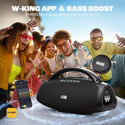 W-KING 200W RMS 250W Peak Ultimate Portable Wireless Speaker, Large Outdoor Speaker with APP Control, 5 Drivers in 3-Way System, Party Speaker with Bass Boost, USB, TF Card, AUX, Guitar Input for Party, Travel - al-zeb-store