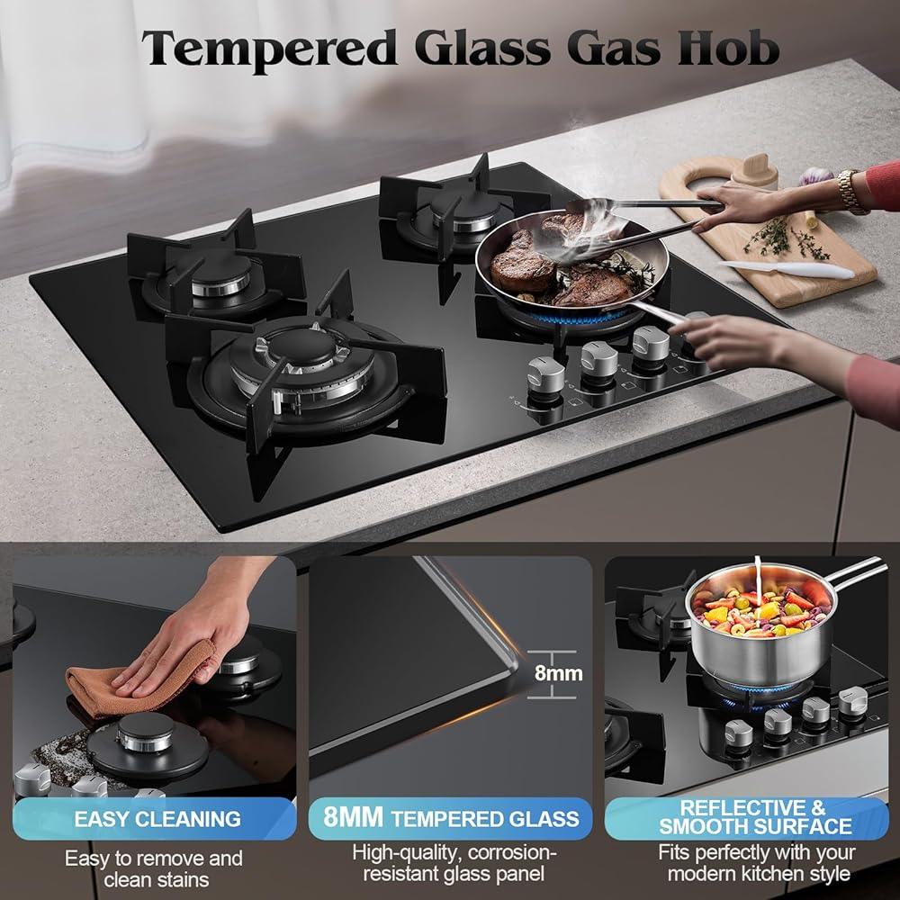 NEW Gas Hob 2 burners, 30cm Built in 2 Burners Gas on Glass Hob, NG/LPG Gas Hob Convertible, Gas Cooktop with Flame Out Protection, Iron Supports, 5200W - al-zeb-store