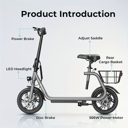 Jasion JS3 High-Power 500W Electric Scooter for Adults - Foldable, Dual Brakes, Up to 20 KM/H Speed, 20 Miles Range, Rechargeable Battery