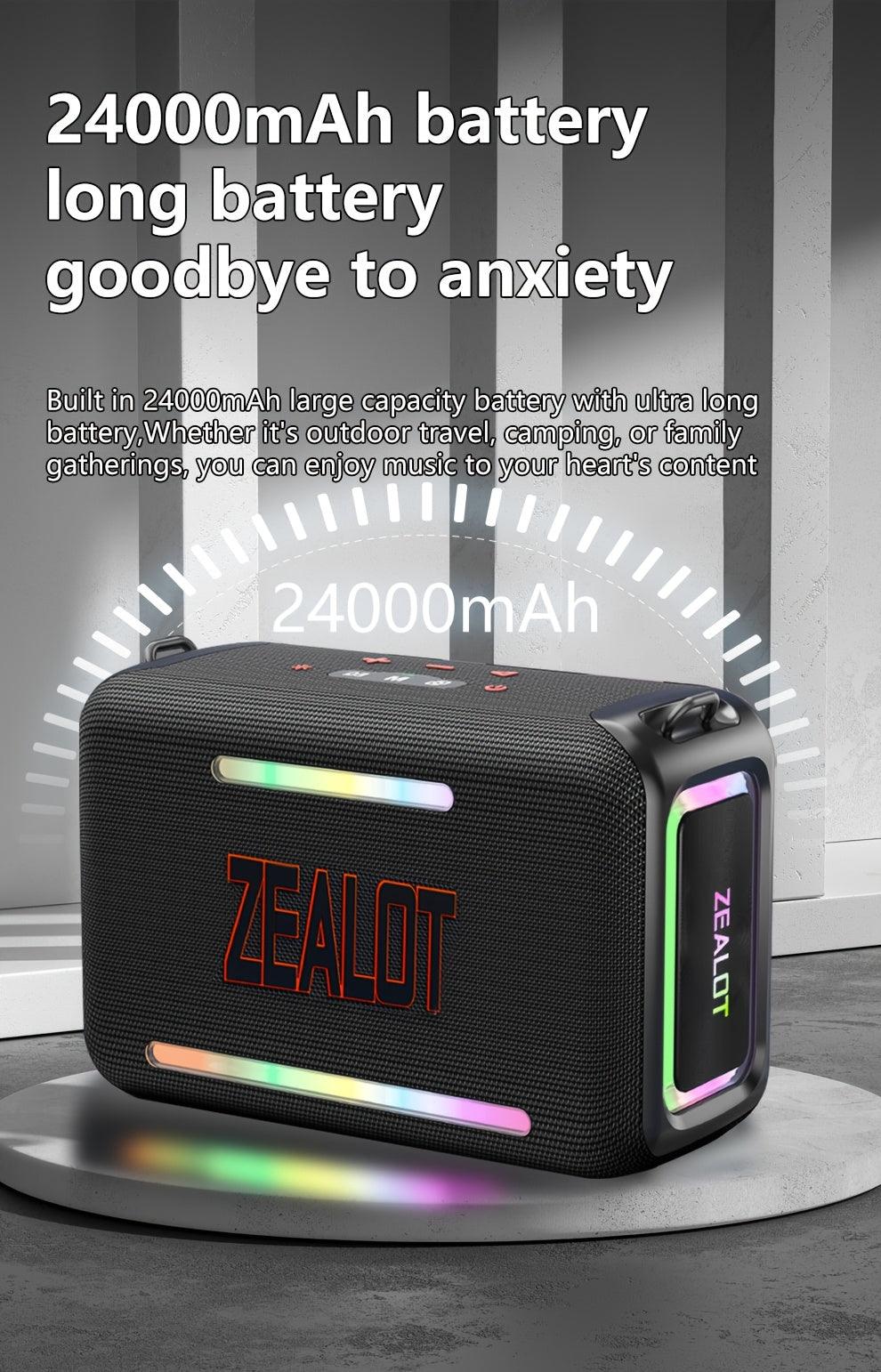 1pc ZEALOT S95 Portable Wireless Speaker, 120W Stereo Sound, 24000mAh Battery, 36H Playtime, IPX-5 Waterproof, Dual Pairing, HiFi Quality, 4 Speaker System, USB Rechargeable, for Home, Car, Outdoor, with App Control & Bass En - al-zeb-store