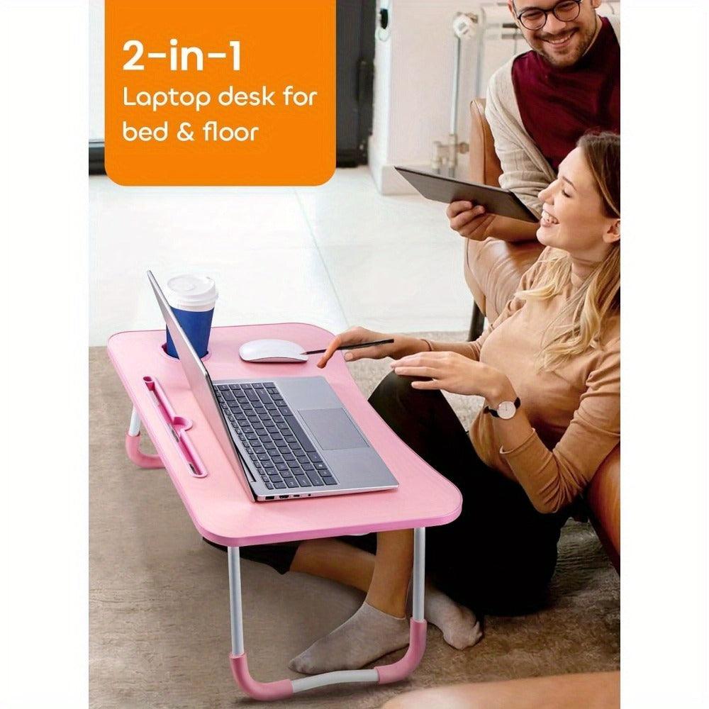 Laptop Bed Table 60 x 40 x 28cm Laptop Table Stand with Foldable Legs& Cup Slot Notebook Stand Computer laptop tray for Sofa Bed - al-zeb-store