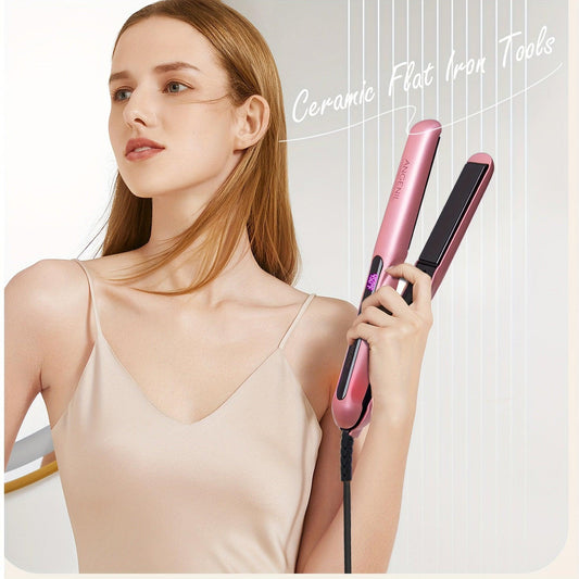 ANGENIL Hair Straightener And Curler 2 In 1, Professional Flat Iron For Women, Portable Ceramic Hair Straightener, LCD Display, Fast Heating, Flat Iron 2.54 Cm For All Hair Types, Mother's Day Gift - al-zeb-store